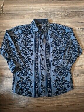 Chauxx Blue and Black Baroque Print Button-Down Shirt